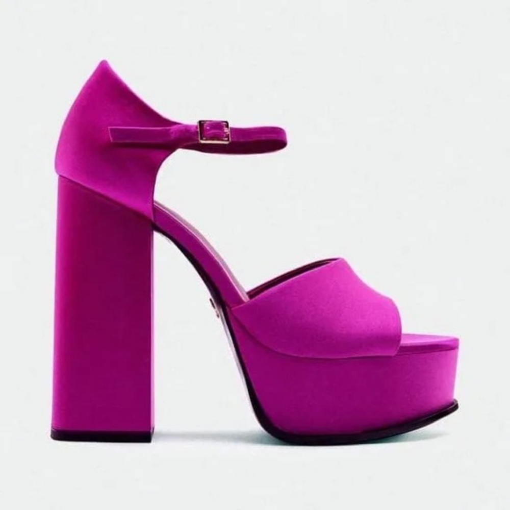 Zara Chunky Satin Platforms Sandals Fuchsia